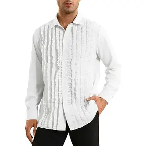 Runcati Men's Ruffle Tuxedo Shirt 80s Prom Ruffled Button Down Frill Pleated Ruche Long Sleeve Shirts Top