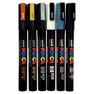 Posca Paint Marker Fine PC-3M Set of 6 Shadowing Colors 1mm Bullet Tip Opaque Water-Based Acrylic Paint Non-Toxic for Metal Wood Glass Plastic Canvas