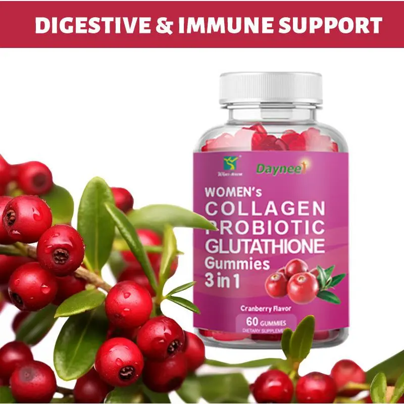Women's 3-in-1 Collagen-Glutathione Antioxidant Dietary Supplement Gummies - Chewable Beauty Health Supplement for Adults, Prop 65 Safe, 24 Months Shelf Life