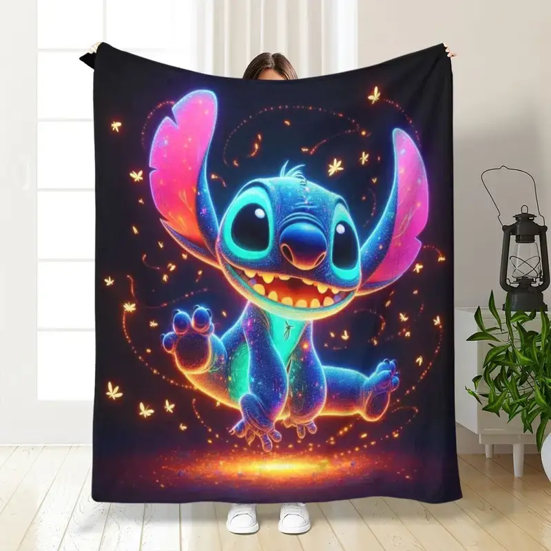 [SummerVibes] DISNEY CLASSIC Stitch Starry Night Throw Blanket, Soft Flannel Fabric, Perfect for Halloween, Graduation, Office Naps & Outdoor Use, All-Season Cozy Blanket, Halloween Decorations, Comfortable Bedding