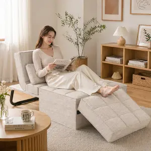 FLEXISPOT 75in Convertible Sleeper Chair Sofa Bed, 5-Level Adjustable Backrest Multi-Function Upholstered Couch, Compact Folded Folding Ottoman Futon Couch for Living Room, Apartment - Grey tiktokshopspringglowup