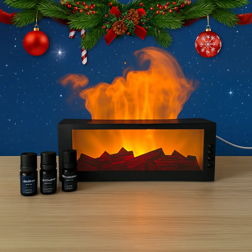 Desktop Fireplace with Atmosphere Light Portable Simulation Fireplace Heater for Bedroom Home Office Decorations Creative Home Decorative Ornaments humidifier  bedroom upside  christmas  tree