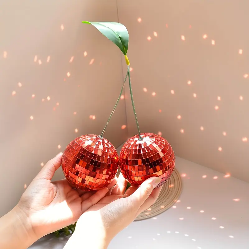 1pc Red Silvery Double Glass Cherry Disco Mirror Ball Decor - 10cm Home Decor Ornament for DJ Club Stage, Wedding Holiday Decoration
