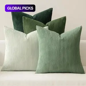 4 Piece Bohemian Farmhouse Sage Pillow Covers, 18x18 Inches, Modern Nordic Style, Soft Velvet, Christmas Home Decor, Forest