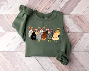 Сute Christmas Chickens Sweatshirt, Christmas Farm Animals Tee, Xmas Chicken Sweatshirt, Christmas Holiday Sweatshirt Gift
