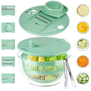Salad Spinner Large, 3 IN 1 Vegetable and Fruit Washing Bowl with Strainer, Lettuce Spinner with 5 Blades Slicer, Egg Yolk Strainer, Salad Bowl for Efficient Salad Preparation, 5.3 Qt