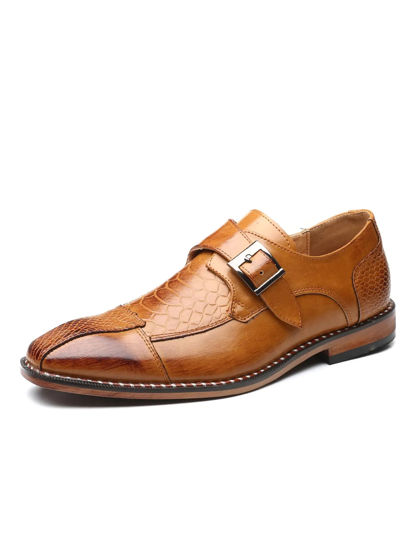 Men's Business Formal Crocodile Embossed Dress Shoes, Fashionable Square Toe Shoes for Work Office, Male All-match Commuter Shoes for Daily Wear, Business Style Shoes, Business Style Footwear