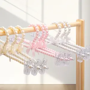 Elegant Pearl & Acrylic Skirt Hangers! Pink, Beige & White Options with Transparent Clips, Perfect for Organizing Skirts, Shorts & Dresses! Elevate Your Closet Aesthetic This Spring—Functional & Stylish Gift for Fashion Lovers & Co-Living Dwellers!