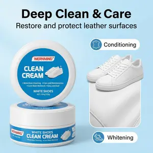 Multipurpose White Shoe Cleaning Cream with Built-in Sponge 160g – Mild No-Rinse Formula for Leather Shoes & Car Interior