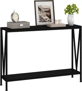 Black 2-Tier Narrow Sofa Console Table for Entryway, Living Room, Office - With Storage
