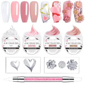 Makartt Solid Gel Builder Starter Kit - Valentine's Day nails kit -Clear Nude, Nail Extension, 3D Art, UV Glue, Rhinestone, Sculpture, with Flower Molds and Sculpting Brush