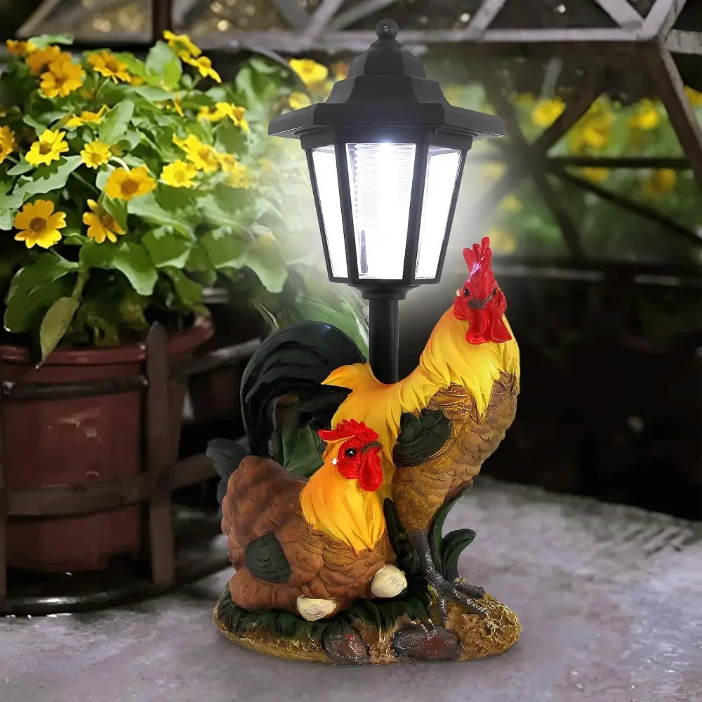 Solar-Powered Chicken Theme Garden Rooster Statue, Outdoor Patio Backyard Decor with Light - Unique Housewarming Gift, Decking & Patio Lighting, Solar Outdoor Lights, Outdoor Decor sohochic