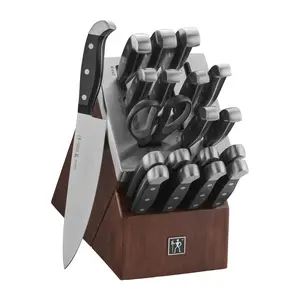 Henckels Statement 20-pc Self-Sharpening Knife Block set, Red Dark Brown block, Stainless Steel