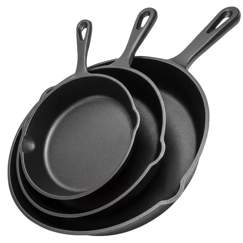 3-Piece Pre-Seasoned Cast Iron Skillet Set – Nonstick Frying Pans with Drip Spouts for Kitchen, Camping, RV & Outdoor Cooking