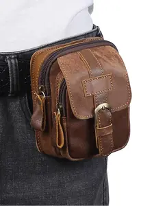 Men's Vintage Leather Belt Bag, Casual Classic Travel Fanny Pack with Multiple Zippered Pockets, Fashionable Sling Bag for Daily Use, Waist Belt Bag