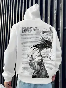 Men's Religious Graphic Hoodie, Forgive Them, Father... Print, Bibical Art, Oversized Hooded Sweatshirt, Streetwear & Faith-Inspired Style, Fitted