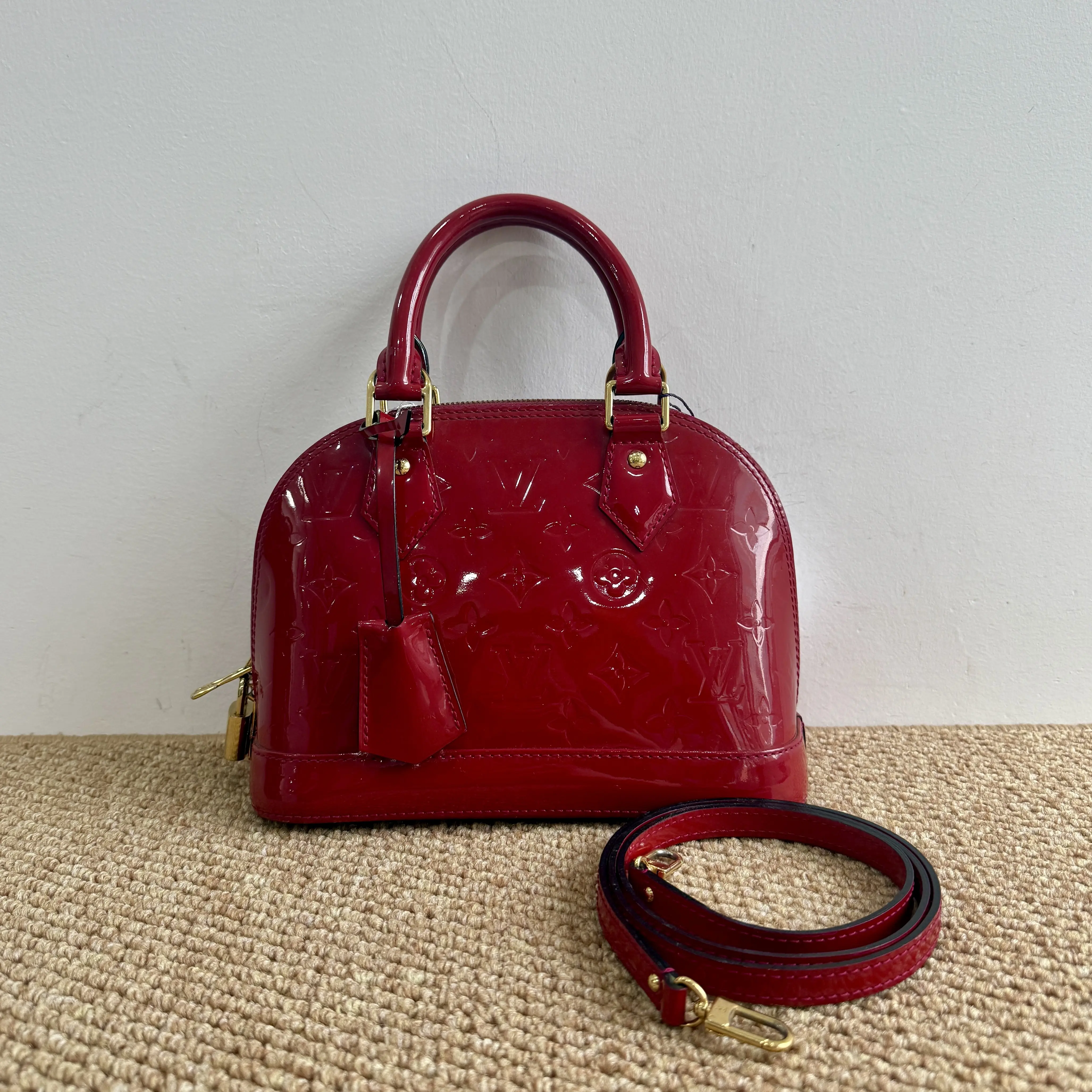 Pre-owned Louis Vuitton Alma BB Red Vernis Patent Leather Crossbody Bag – Luxury Designer Handbag