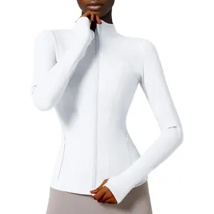 Women's Slim Fit Full Zip Athletic Running Sports Workout Jacket with Thumb Holes