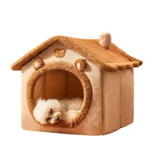 Cute Bear Shape Cat Bed Cave Pet House Cats Tent Dog House Dog Bed with Cover Cave with Non-Slip Bottom with Removable Cushion Pillow for Kittens Puppy Small Dogs