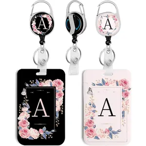 2 Pack A-Z Letter ID Badge Holder with Clip Badge Reels Retractable Heavy Duty,,ID Holder for School Nurse Office A