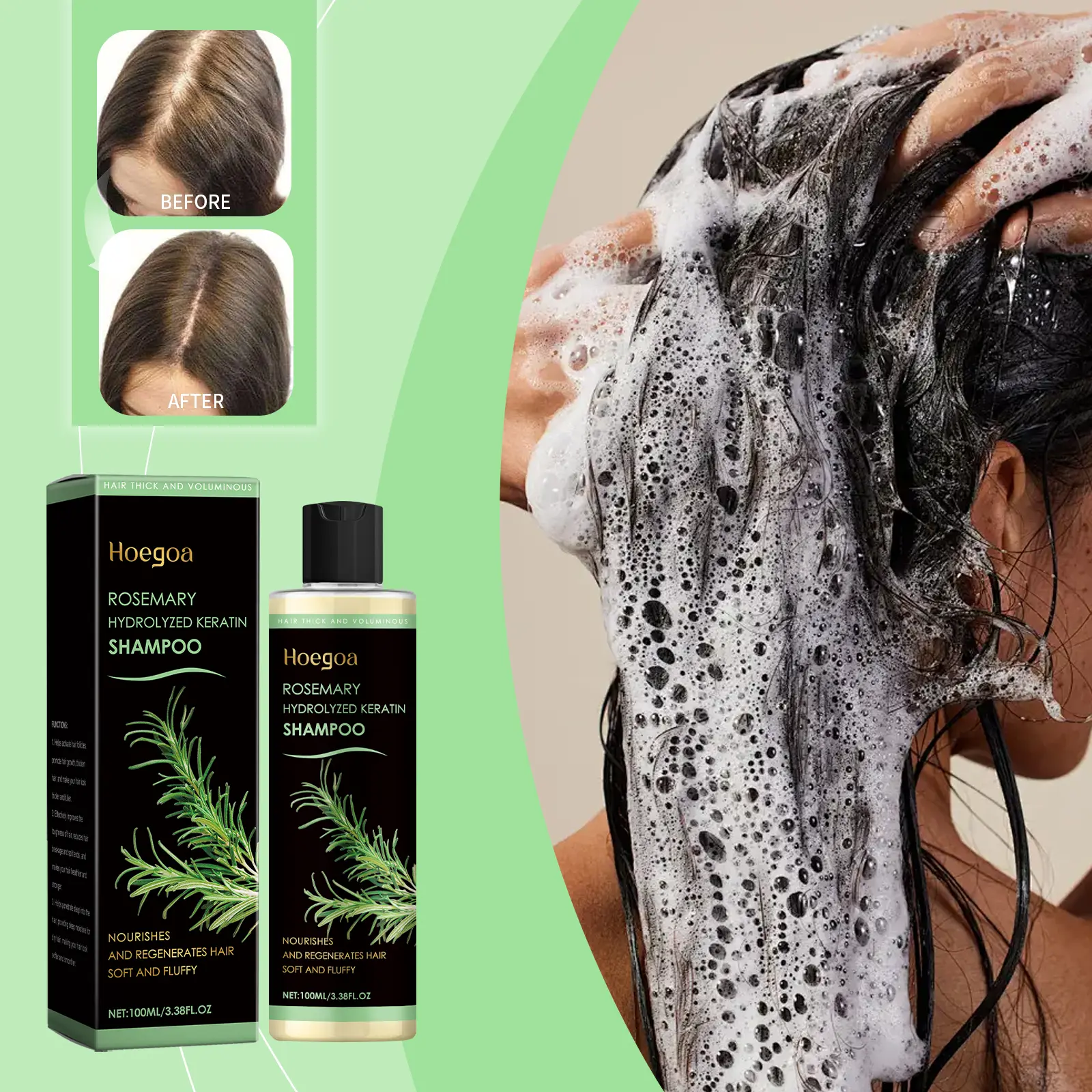 Organic Rosemary Hair Growth Shampoo & Conditioner - Plant-Based Haircare Daily Liquid Cleanser for Oil Control, Nourishment, Moisturization, Repair, Volume & Refreshing Feel, Suitable for Any Hair Type, Cleansing, Vitamin C, Voluminous Hair
