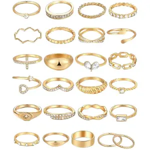 Gold Knuckle Ring Set for Women Stackable Midi & Joint Finger Rings Dainty Cubic Zirconia Hollow Twist Design 23 Pieces Cute Stacking Gift Pack