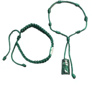 Set of 2 bracelets Green Saint Jude Thaddeus Thread Braceles Pulsera Verde de hilo de San Judas Tadeo, scapular style