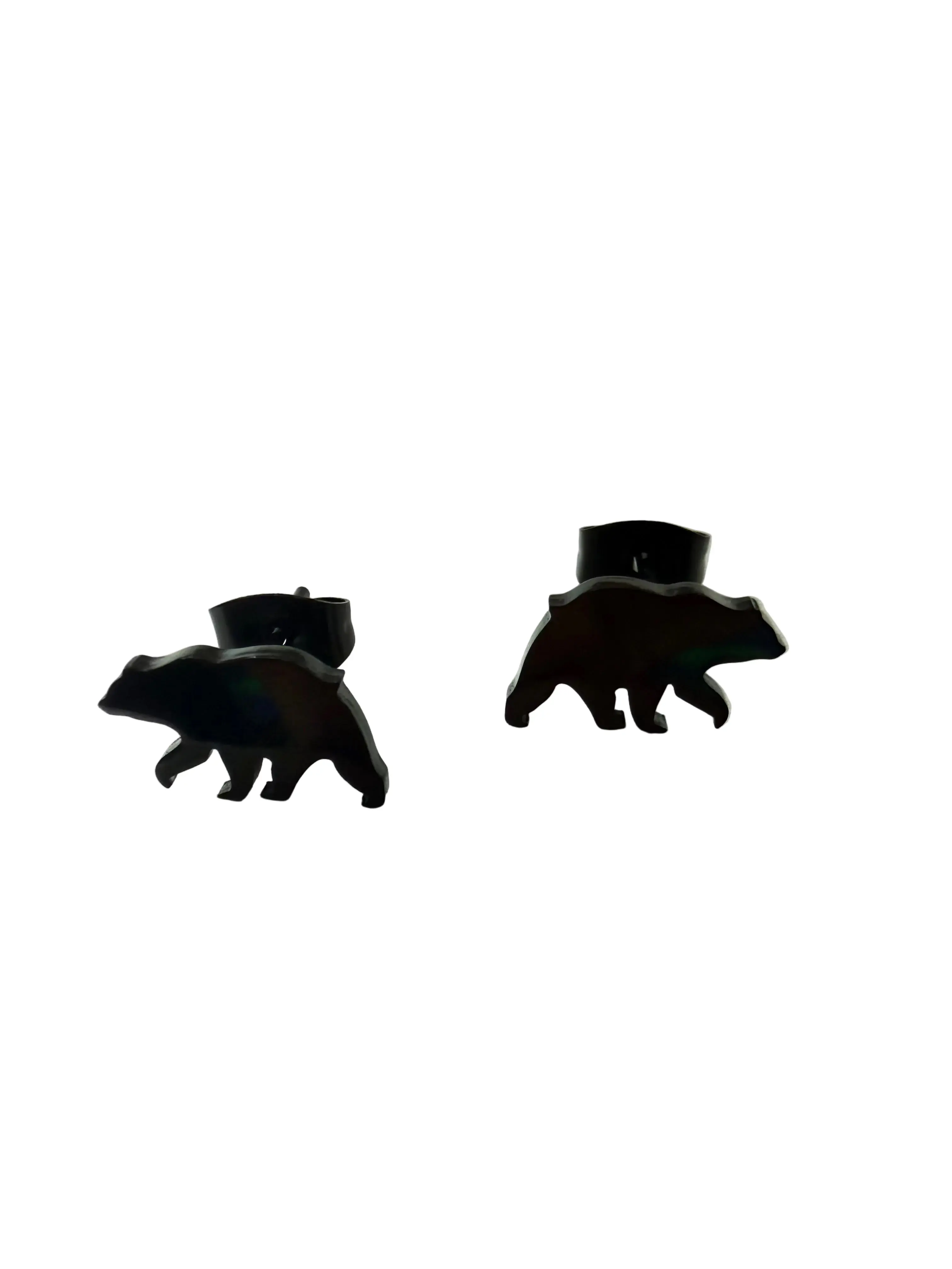 Mama Bear Silhouette Stud Post Earrings |Black Stainless Steel