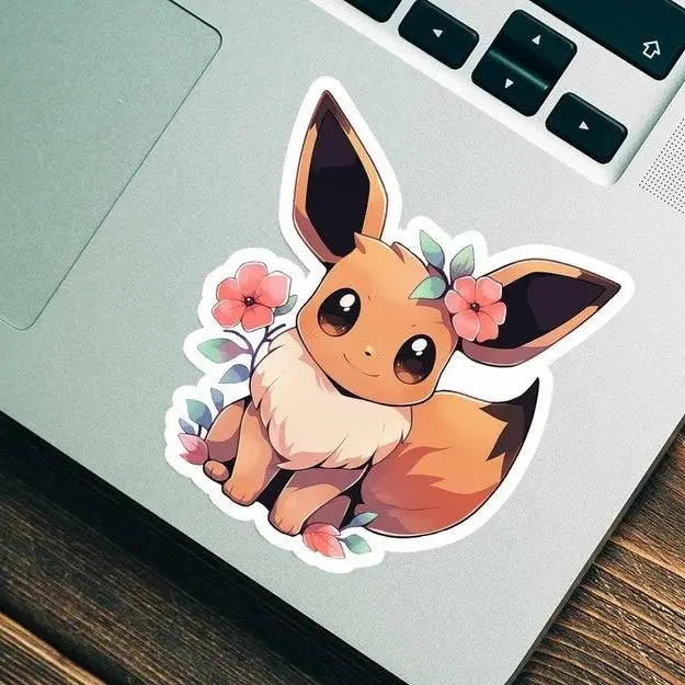 Cute Eevee With Flowers Vinyl Car Decal: Waterproof Ghost Family Sticker for Laptop Car Vehicle Decoration