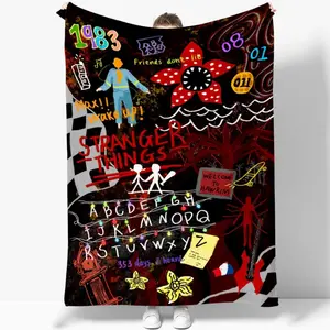 Stranger Things Doodle Art Flannel Blanket - Ultra Soft All Season Throw, Warm Cozy Bed Sofa Dorm Decor, Perfect Christmas & Birthday Gift for Fans