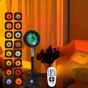 RGB LED Sunset Projector Lamp with Remote, 180° Rotatable Night Light, USB Powered, Magic Led Lighting, Led Atmosphere Lamp, Ideal for Photography, Home Decor, Parties, Camping