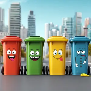 4 Pack Cartoon Face Stickers, Self-Adhesive Plastic Surface Decorations, One-Time Use Home Decoration for Trash Cans Walls Refrigerators, Decorative Wall Sticker