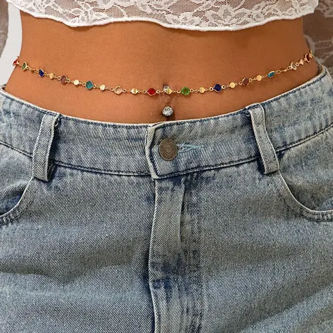 Boho Style Random Color Crystal Decorated Body Chain, Elegant Trendy Bling Chain, Fashionable Belly Chain for Women & Girls, Trendy All-match & Exquisite Jewelry for Birthday Gift, Vintage Body Jewelry, Body Jewellery