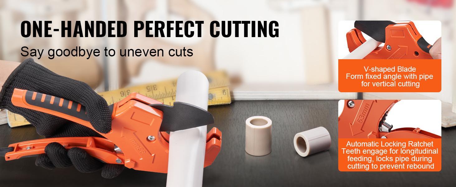 VEVOR PVC Pipe Cutter, TikTokShopBlackFriday, 0-2-1/2" O.D. Ratcheting PVC Pipe Cutter, Heavy Duty Tube Cutting Tool with Spare SK5 Blade for PVC, CPVC, PP-R, PEX, PE, Rubber Hoses