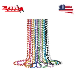 33'' 7mm Metallic Colors Bead Necklace Bulk, Mardi Gras (12 Pcs)
