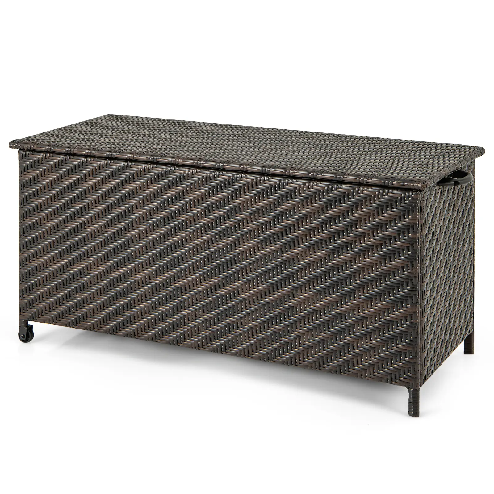 COSTWAY - 85 Gallon Outdoor Storage Box with Removable Liner and Universal Wheels-Brown