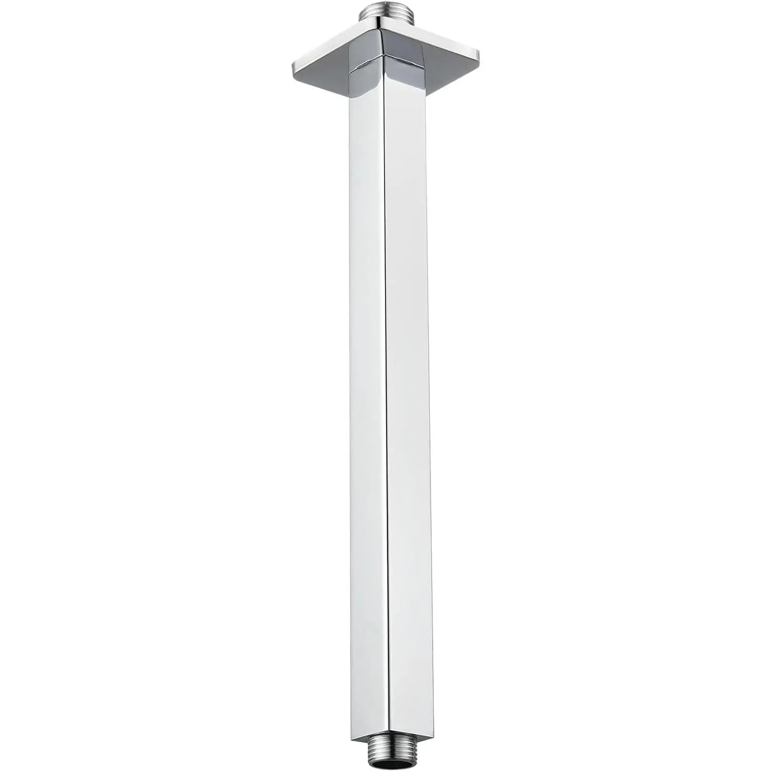 Shower Arm with Flange, Ceiling Mounted Fixed Shower Pipe, Bathroom Straight Rain Shower Replacement Arm, Universal Connection 1/2 NPT (12 Inch Square, Chrome)