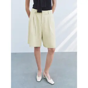 URBAN REVIVO 2026 Women's Knee-Length Solid Shorts - Women's Clothes, Thick Non-Stretch Cotton Lyocell Blend, Durable, Shape-Retaining, Minimalist Chic Basic Cut Casual Above Knee Bottoms, Sizes XXS-XL