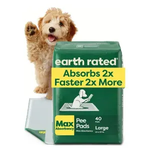Earth Rated | Max Absorbency Puppy Pee Pads for Dogs Absorbs 2X Faster & 2X More, Leak-Proof, Odor Control Potty Training, Unscented, Large, 22” x 23”, 40 Count