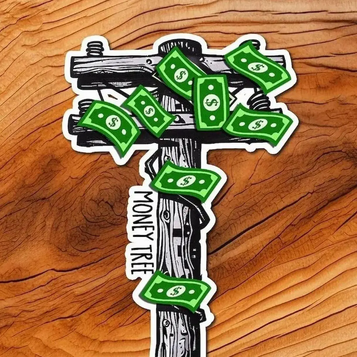 Money Tree Lineman Vinyl Sticker | Hard Hat Graphic Decal | Waterproof Laptop, Water Bottle & Toolbox Sticker