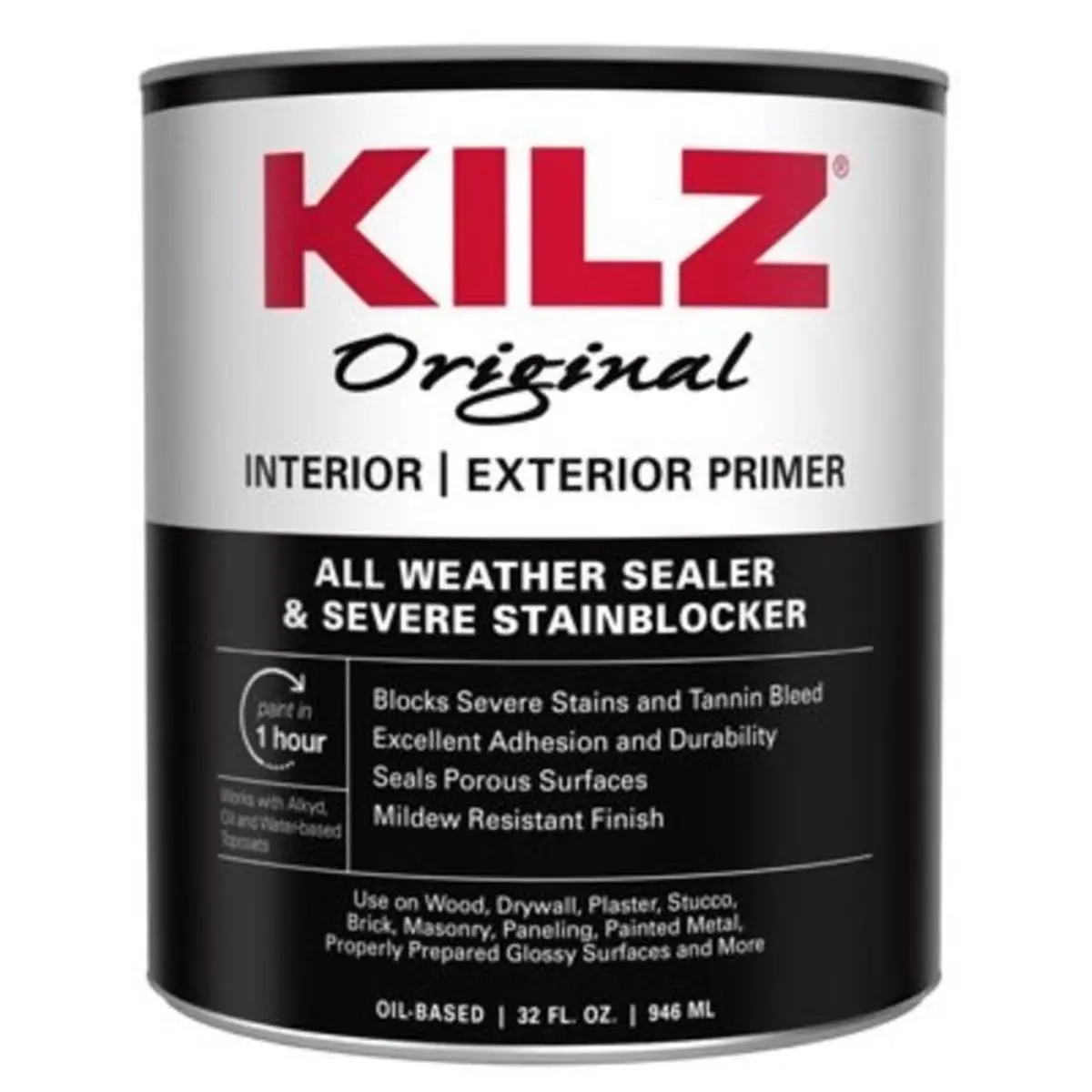 Masterchem Industries Kilz Original 1 Qt Ready-to-Use Oil Primer - Automotive Car Paint Care Interior-Exterior Weather Sealer, Stain Blocker, Odor Blocker, Mildew Resist for Porous Surfaces, Drywall, Plaster