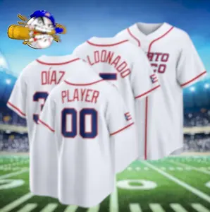 Men’s Baseball Jersey Shirt, White Button-Up, Custom Name Number, International Style, Casual Game Day Outfit #baseballjersey #streetstyle #gamedayfit #summerwardrobe #trendalert