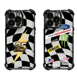 Lightning McQueen 95 Ford Racing Case for iPhone 17 16 15 14 Pro Max Plus | Cool Monster Energy Checkered Flag Toyo Tires Shockproof Protective Cover