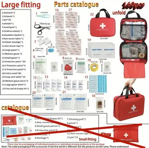 160pieces Durable Red Case Portable Medical Kit - Camping Essential Gear for Home, Office, Car, Outdoor Survival & Emergency Use