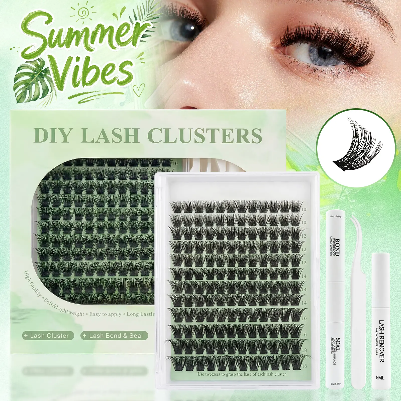 SOSIAY CICI Lash Clusters Kit DIY Lash Extensions Kit makeup Waterproof Long-Lasting Fluff & Weightless Look with Tool kit Ultra-Thin Band with Tool ki(Glue Remover Tweezer) for Beginners (10-18mm) Charming Girl Makeup Tool kit