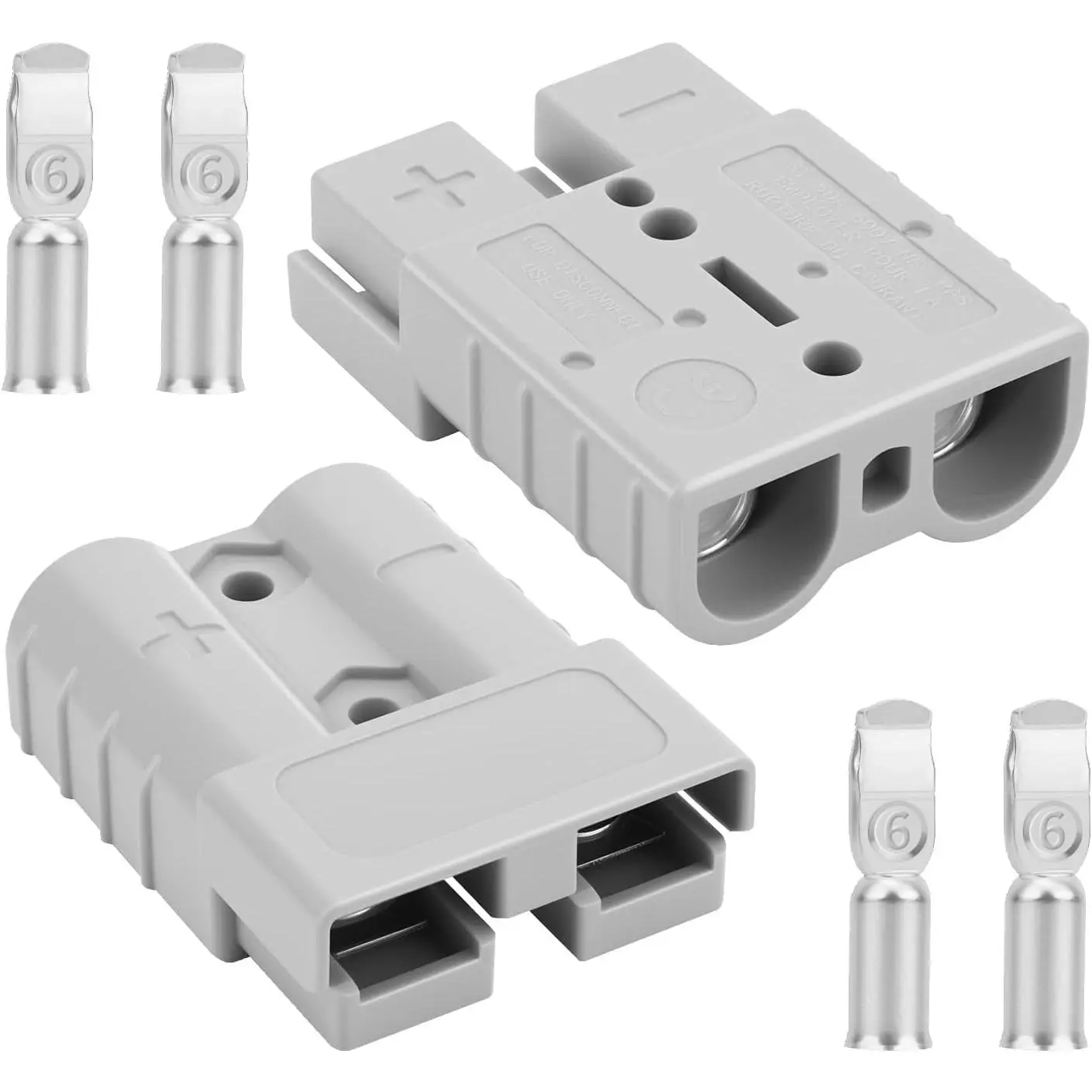 Anderson-Compatible 120A-600V Quick Connect-Disconnect Battery Connectors, 2 Pcs Gray Jumper Cable Plugs (2/4/6 AWG Gauge) for Engine Recovery, Winch Trailers, High Compatibility