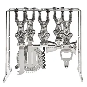212 MAIN 6-Pieces Animal Motif Handcrafted Art Monkey Bar Bartool Set, Utensil Organizer