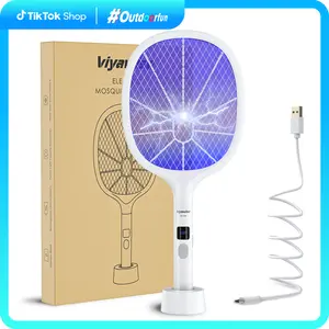 Viyawise Outdoorfun Powerful Bug Zapper Indoor & Outdoor - 10-LED Mosquito Zapper with Large Mesh, Rechargeable Gnat Killer, LED Display & Safe Fly Swatter for Home Use