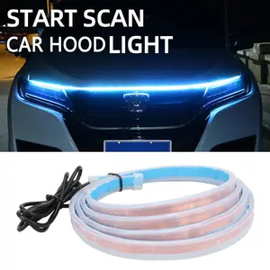 Flowing LED Car Hood Light Strip, 70.8 Inch 12V Blue Ice Blue Engine Cover Lamp, Dynamic Scan Flexible Cuttable Universal Auto Lighting