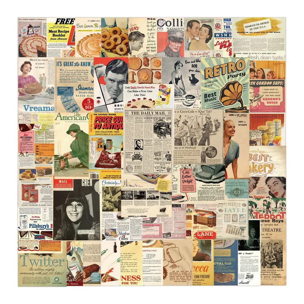 50Pcs Retro Poster Stickers Aesthetic Graffiti Waterproof Decals DIY Skateboard Luggage Guitar Laptop Sticker